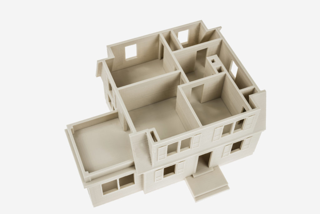 3d printed house mock up with PLA MINERAL filament from Fiberlogy